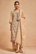 Beige Embroidered Kurta 3 Pcs Set