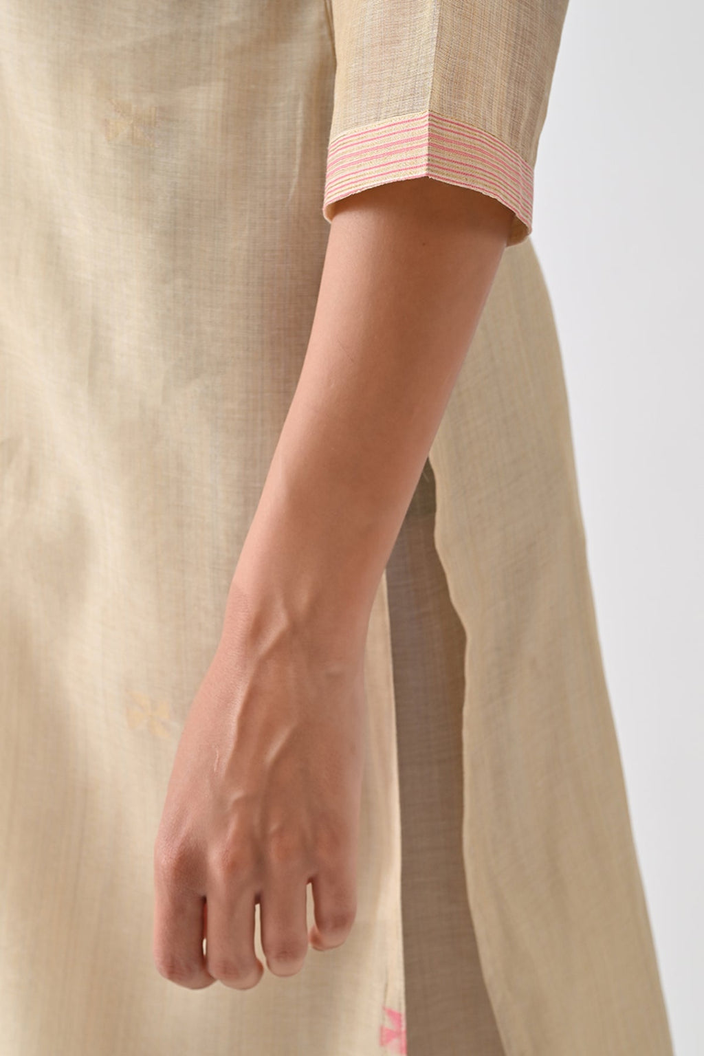 Beige Embellished Kurta 3 Pcs Set